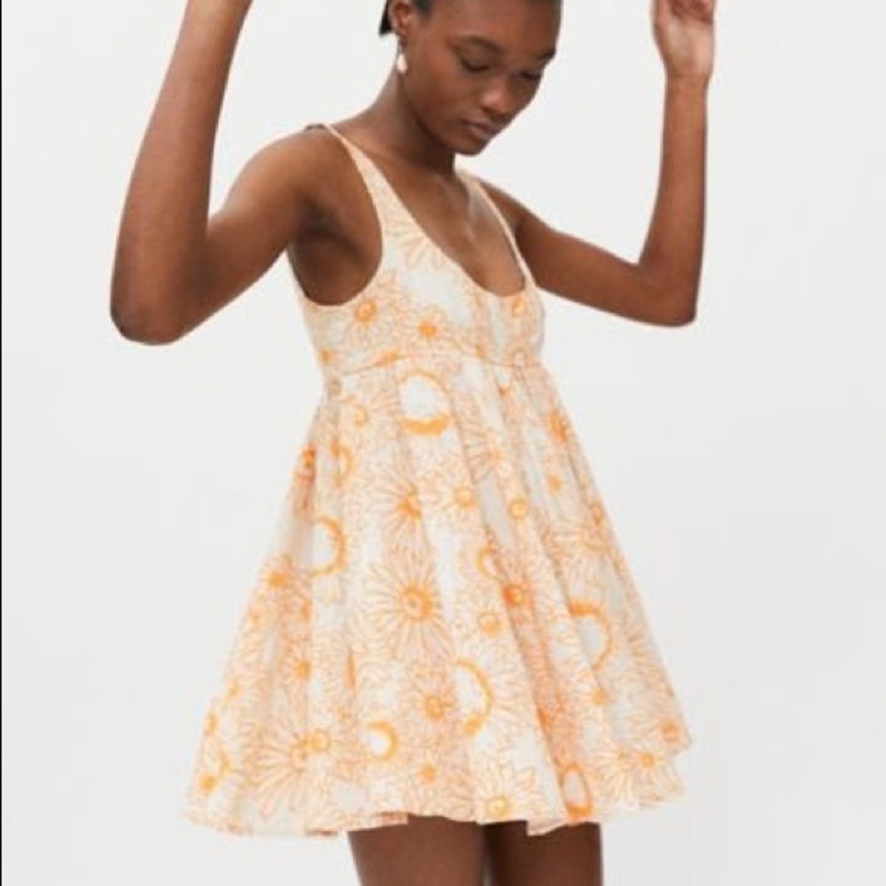 UO Bibi Printed Babydoll Mini Dress